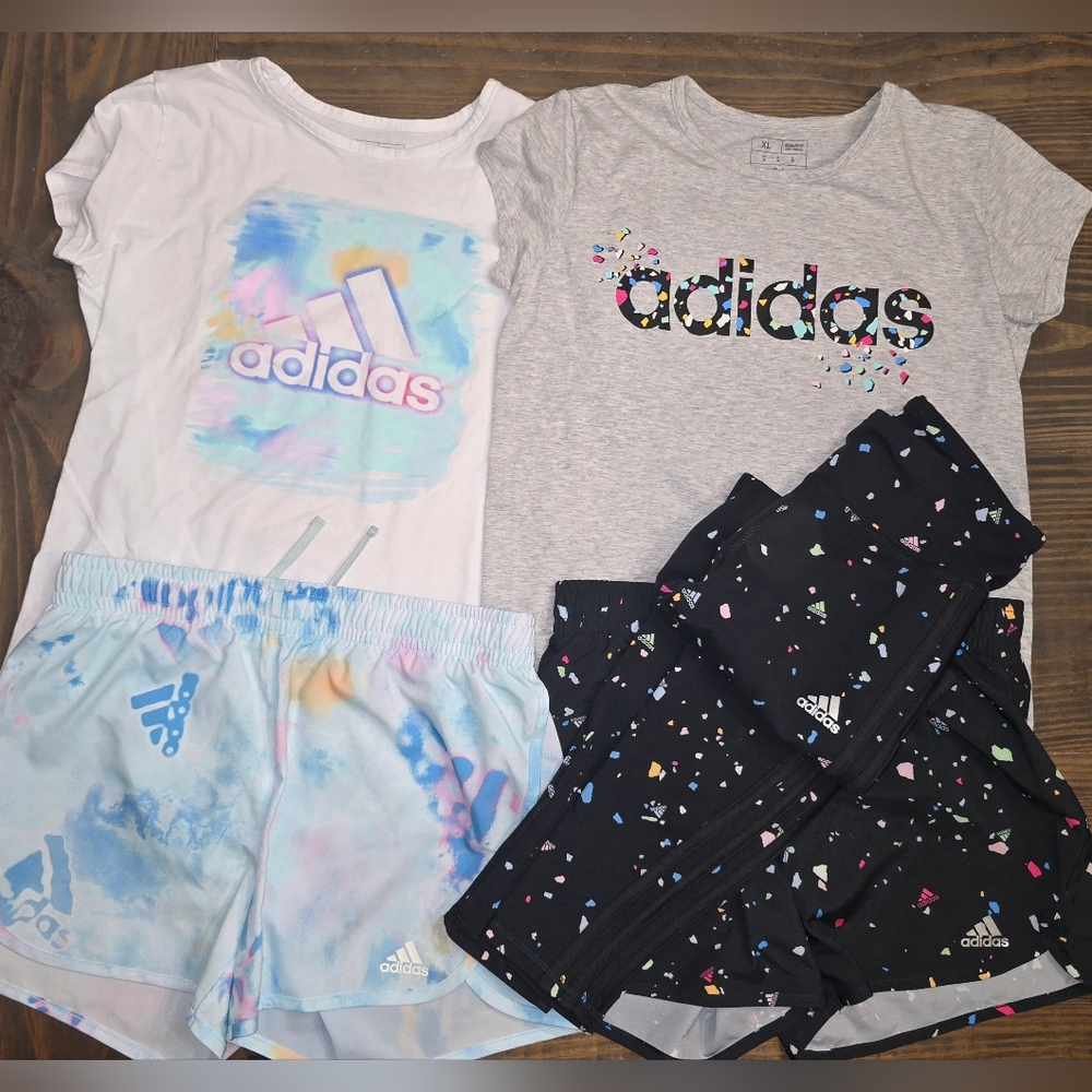 Lot 5 Pcs Adidas Girls Shorts Shirts Leggings Sz XL / 16